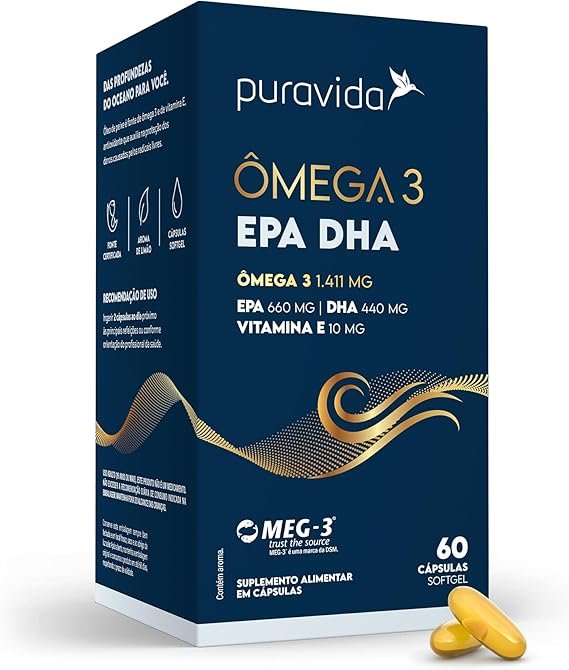 Puravida Suplemento alimentar Ômega 3 EPA DHA 60 cápsulas Puravida Suplemento alimentar Ômega 3 EPA DHA 60 cápsulas - Imagem 1